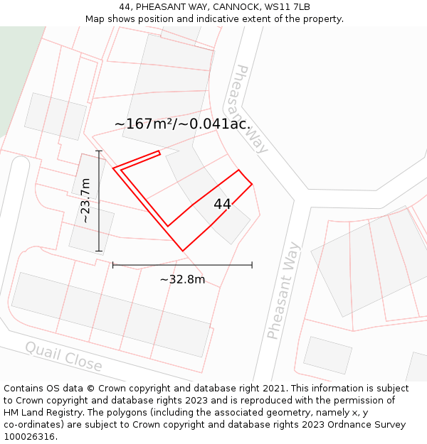 44, PHEASANT WAY, CANNOCK, WS11 7LB: Plot and title map