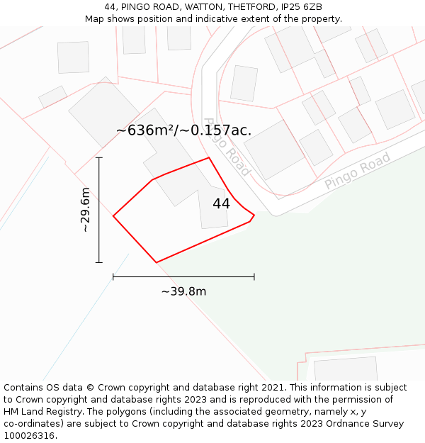 44, PINGO ROAD, WATTON, THETFORD, IP25 6ZB: Plot and title map