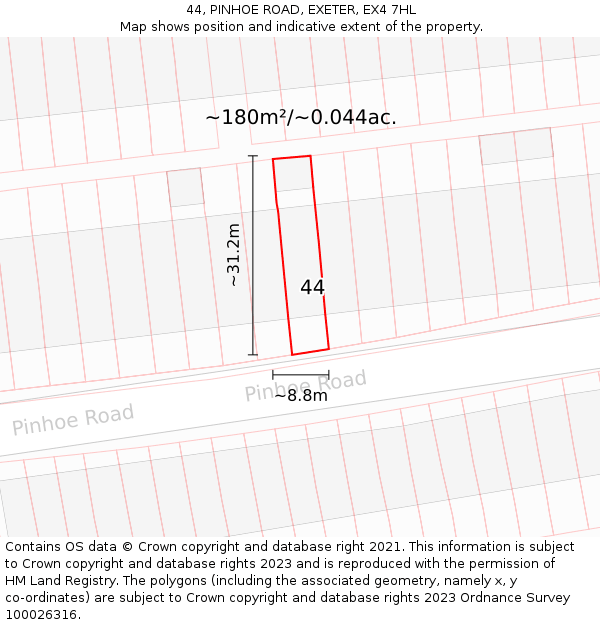 44, PINHOE ROAD, EXETER, EX4 7HL: Plot and title map