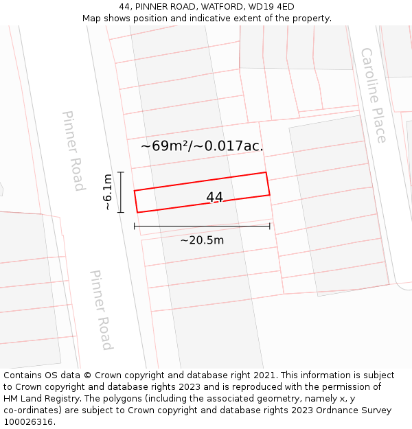 44, PINNER ROAD, WATFORD, WD19 4ED: Plot and title map