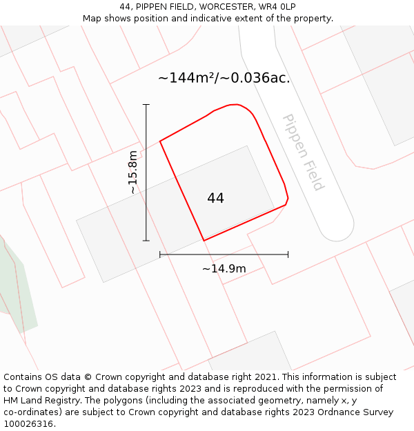 44, PIPPEN FIELD, WORCESTER, WR4 0LP: Plot and title map