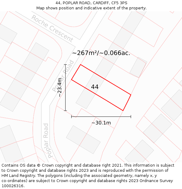 44, POPLAR ROAD, CARDIFF, CF5 3PS: Plot and title map