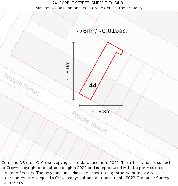 44, POPPLE STREET, SHEFFIELD, S4 8JH: Plot and title map