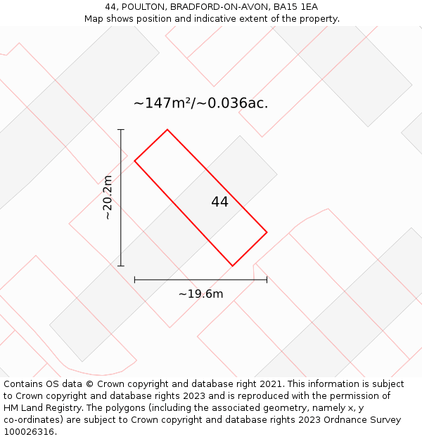 44, POULTON, BRADFORD-ON-AVON, BA15 1EA: Plot and title map