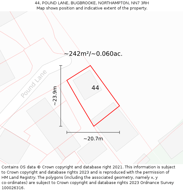 44, POUND LANE, BUGBROOKE, NORTHAMPTON, NN7 3RH: Plot and title map