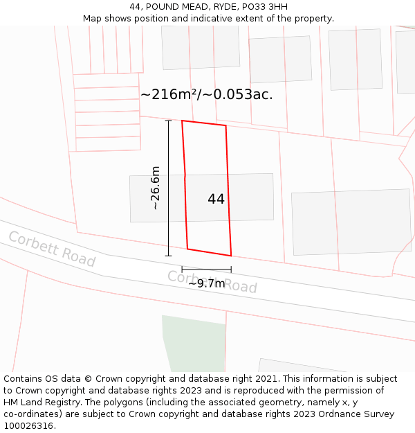 44, POUND MEAD, RYDE, PO33 3HH: Plot and title map