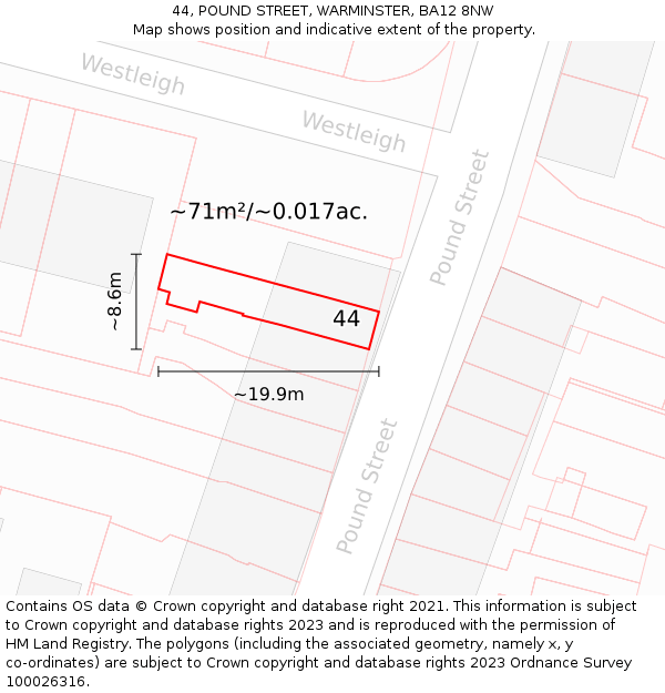 44, POUND STREET, WARMINSTER, BA12 8NW: Plot and title map