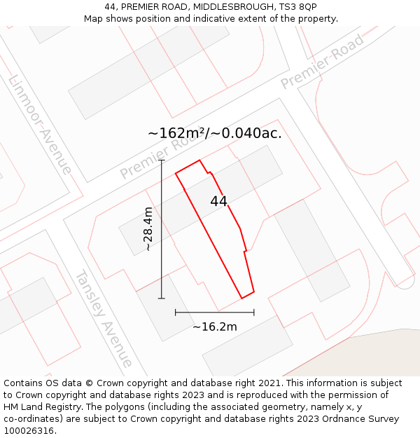 44, PREMIER ROAD, MIDDLESBROUGH, TS3 8QP: Plot and title map