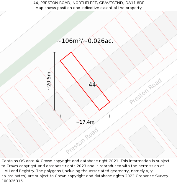 44, PRESTON ROAD, NORTHFLEET, GRAVESEND, DA11 8DE: Plot and title map