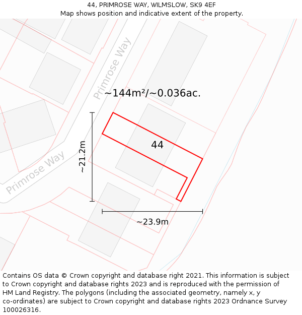 44, PRIMROSE WAY, WILMSLOW, SK9 4EF: Plot and title map