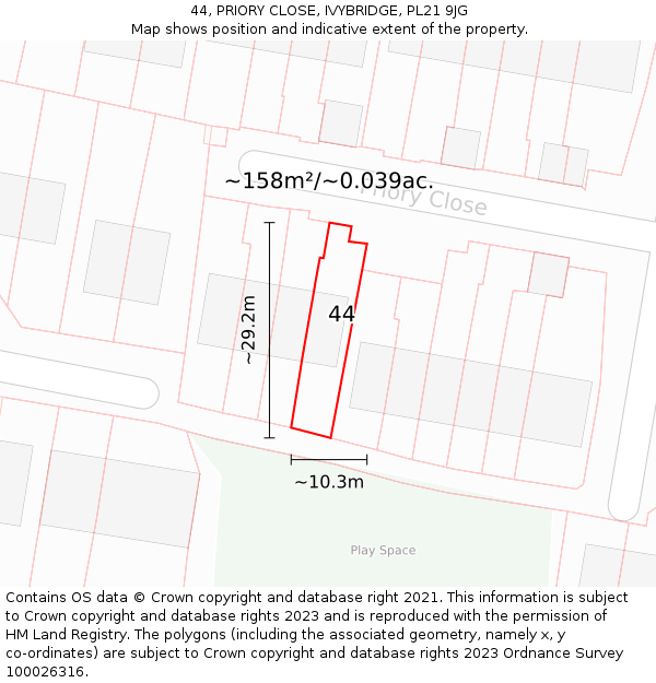 44, PRIORY CLOSE, IVYBRIDGE, PL21 9JG: Plot and title map