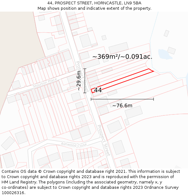 44, PROSPECT STREET, HORNCASTLE, LN9 5BA: Plot and title map