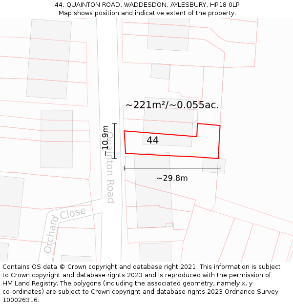 44, QUAINTON ROAD, WADDESDON, AYLESBURY, HP18 0LP: Plot and title map