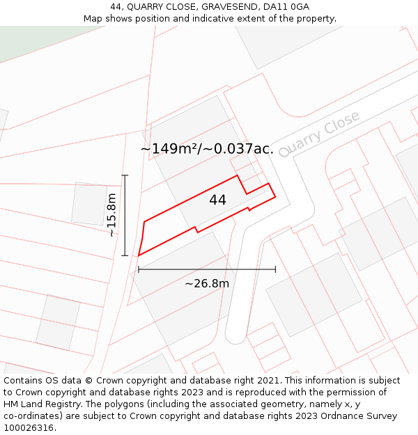 44, QUARRY CLOSE, GRAVESEND, DA11 0GA: Plot and title map