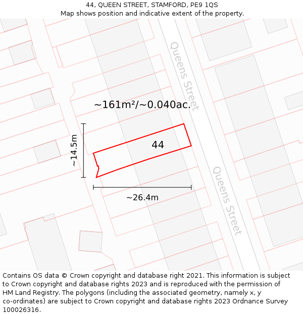 44, QUEEN STREET, STAMFORD, PE9 1QS: Plot and title map