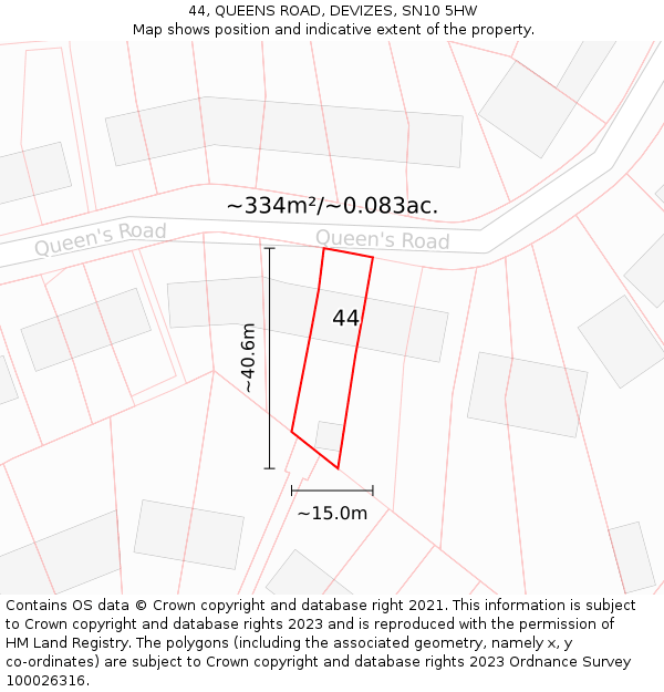 44, QUEENS ROAD, DEVIZES, SN10 5HW: Plot and title map