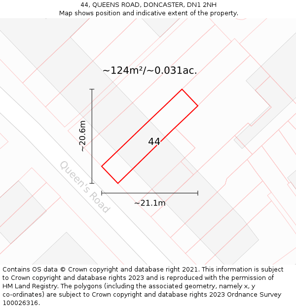 44, QUEENS ROAD, DONCASTER, DN1 2NH: Plot and title map