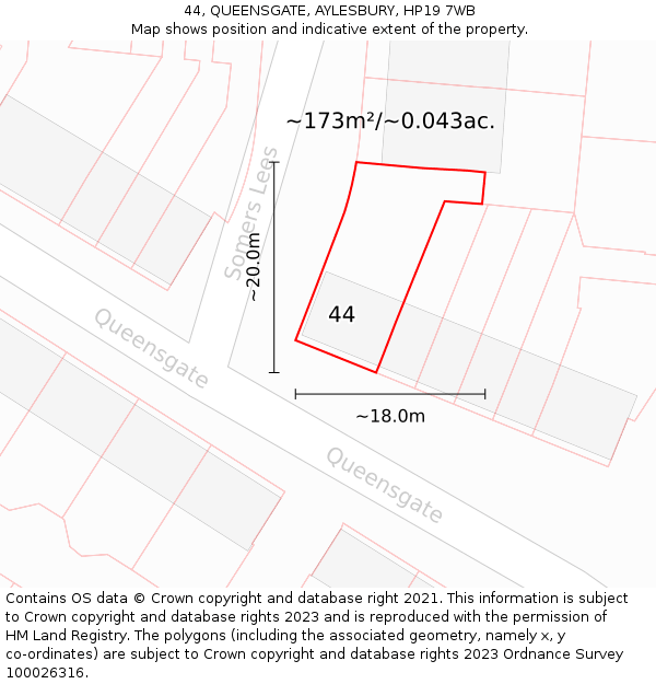 44, QUEENSGATE, AYLESBURY, HP19 7WB: Plot and title map