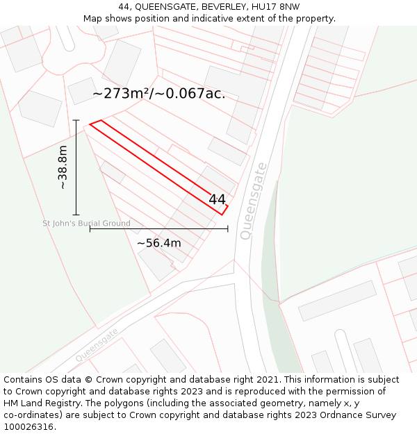 44, QUEENSGATE, BEVERLEY, HU17 8NW: Plot and title map