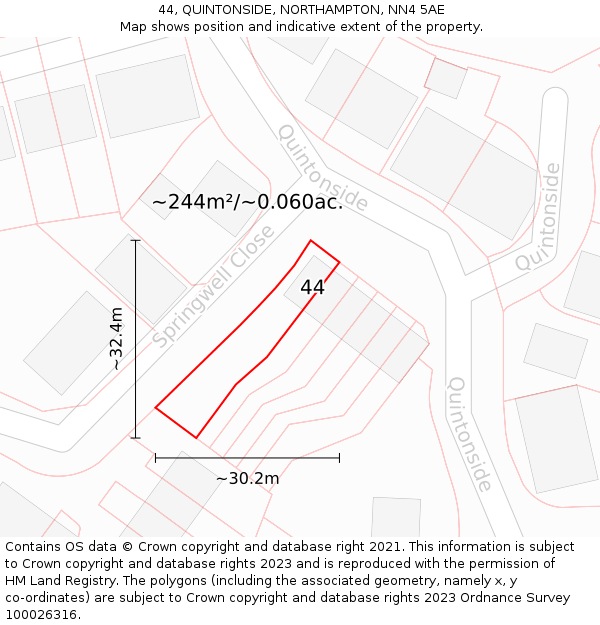 44, QUINTONSIDE, NORTHAMPTON, NN4 5AE: Plot and title map
