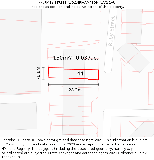 44, RABY STREET, WOLVERHAMPTON, WV2 1AU: Plot and title map