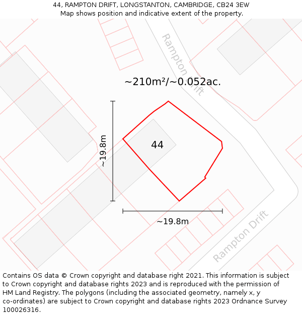 44, RAMPTON DRIFT, LONGSTANTON, CAMBRIDGE, CB24 3EW: Plot and title map