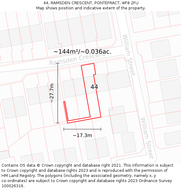 44, RAMSDEN CRESCENT, PONTEFRACT, WF8 2FU: Plot and title map