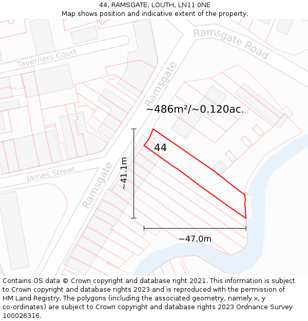 44, RAMSGATE, LOUTH, LN11 0NE: Plot and title map