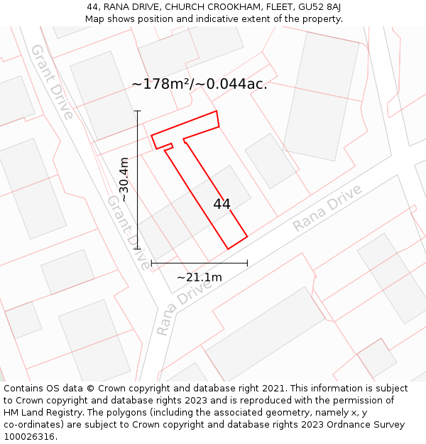 44, RANA DRIVE, CHURCH CROOKHAM, FLEET, GU52 8AJ: Plot and title map