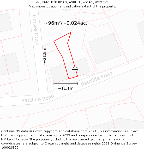 44, RATCLIFFE ROAD, ASPULL, WIGAN, WN2 1YE: Plot and title map