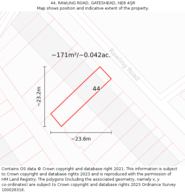 44, RAWLING ROAD, GATESHEAD, NE8 4QR: Plot and title map