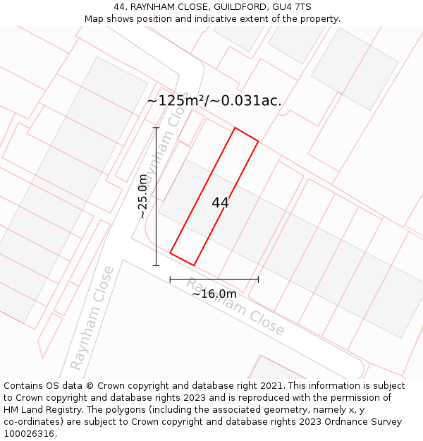 44, RAYNHAM CLOSE, GUILDFORD, GU4 7TS: Plot and title map