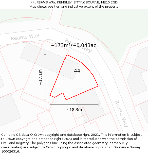 44, REAMS WAY, KEMSLEY, SITTINGBOURNE, ME10 2GD: Plot and title map