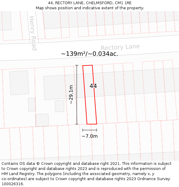 44, RECTORY LANE, CHELMSFORD, CM1 1RE: Plot and title map