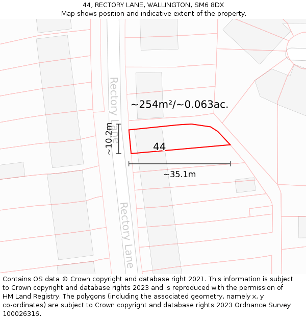 44, RECTORY LANE, WALLINGTON, SM6 8DX: Plot and title map