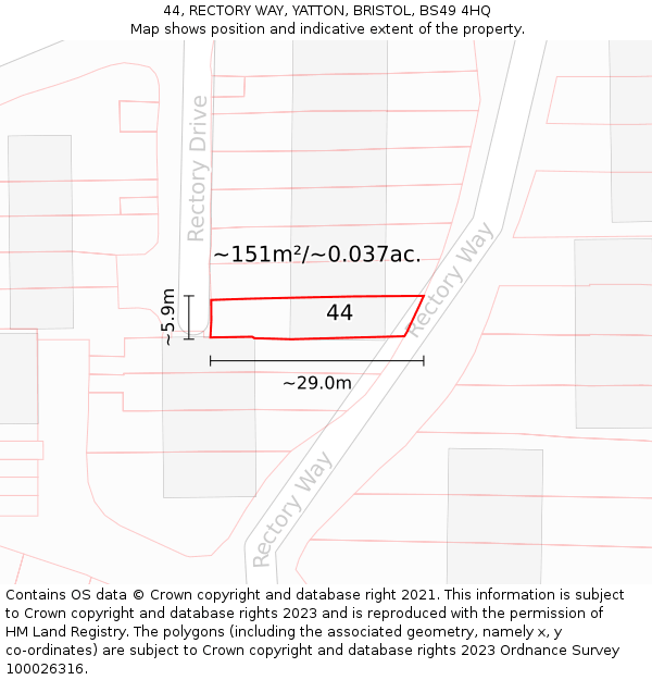 44, RECTORY WAY, YATTON, BRISTOL, BS49 4HQ: Plot and title map
