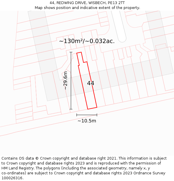44, REDWING DRIVE, WISBECH, PE13 2TT: Plot and title map