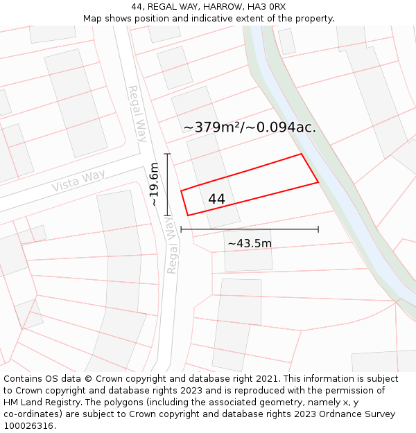 44, REGAL WAY, HARROW, HA3 0RX: Plot and title map