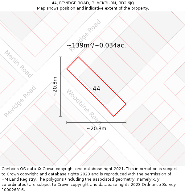 44, REVIDGE ROAD, BLACKBURN, BB2 6JQ: Plot and title map