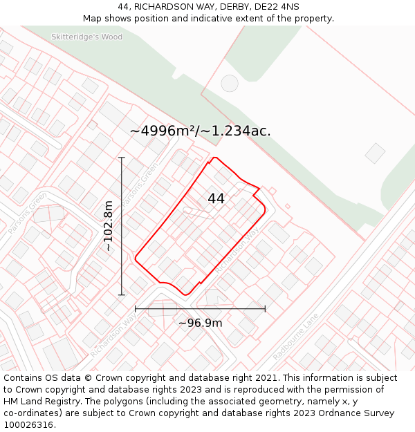 44, RICHARDSON WAY, DERBY, DE22 4NS: Plot and title map