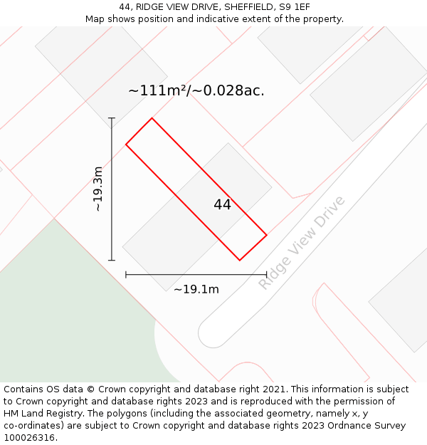 44, RIDGE VIEW DRIVE, SHEFFIELD, S9 1EF: Plot and title map