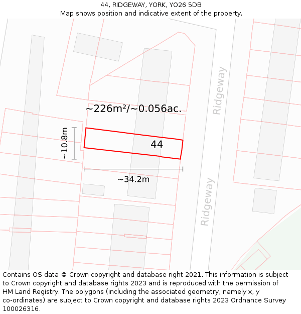 44, RIDGEWAY, YORK, YO26 5DB: Plot and title map