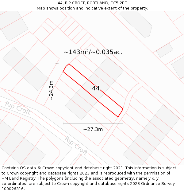 44, RIP CROFT, PORTLAND, DT5 2EE: Plot and title map