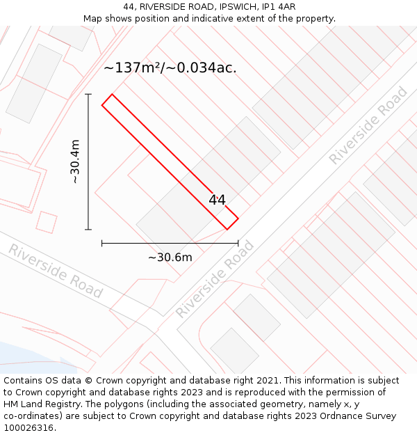 44, RIVERSIDE ROAD, IPSWICH, IP1 4AR: Plot and title map