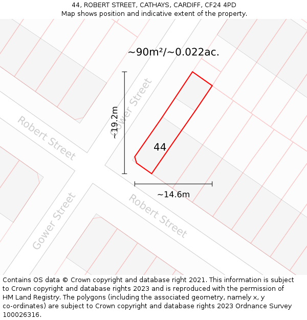44, ROBERT STREET, CATHAYS, CARDIFF, CF24 4PD: Plot and title map