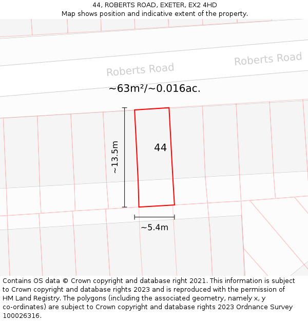 44, ROBERTS ROAD, EXETER, EX2 4HD: Plot and title map