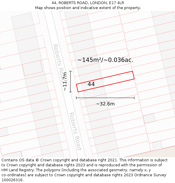 44, ROBERTS ROAD, LONDON, E17 4LR: Plot and title map
