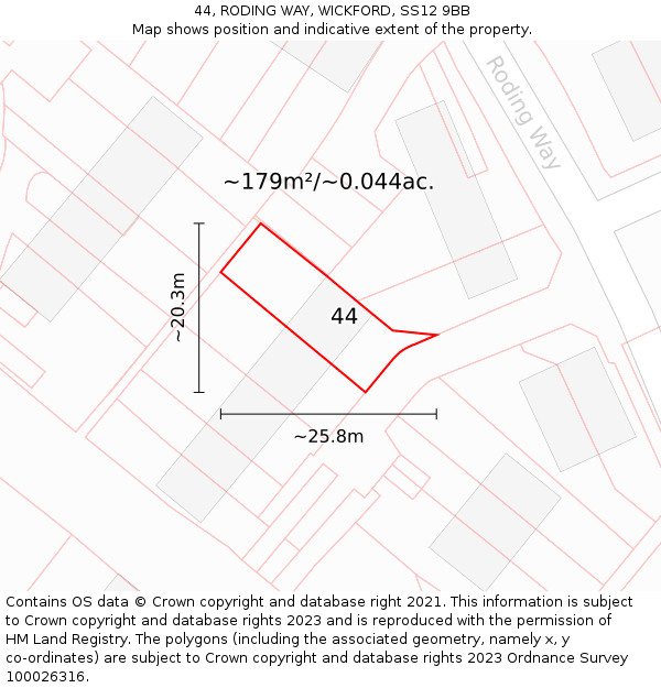 44, RODING WAY, WICKFORD, SS12 9BB: Plot and title map