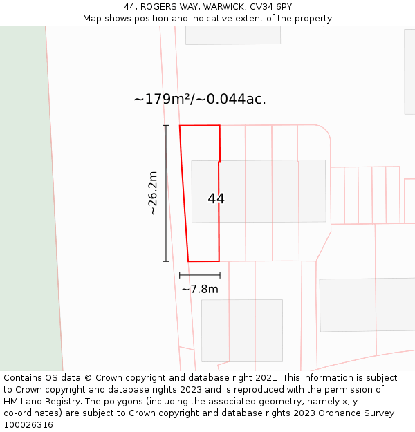 44, ROGERS WAY, WARWICK, CV34 6PY: Plot and title map