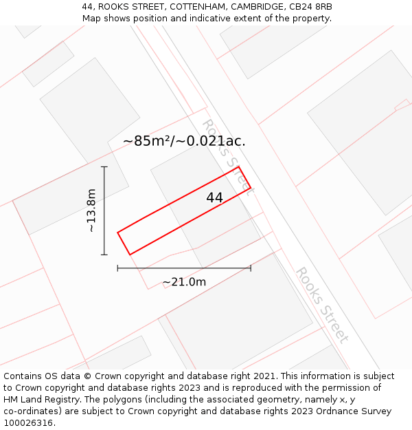 44, ROOKS STREET, COTTENHAM, CAMBRIDGE, CB24 8RB: Plot and title map